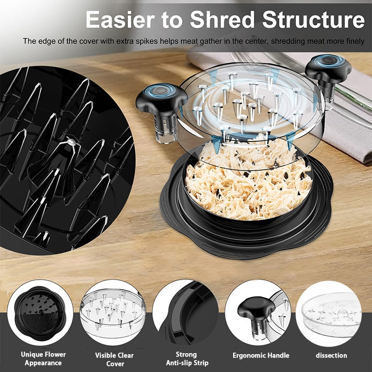 10 Inch Chicken Shredder Machine With Transparent Lid Anti-Slip Meat Shredder Tool(Round Cover Black)