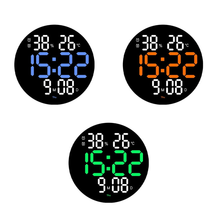 Multifunctional digital wall clock with adjustable brightness, large LED display, and memory function. Features remote control, thermometer, calendar, alarm, and humidity measurement. Ideal for home and public spaces.